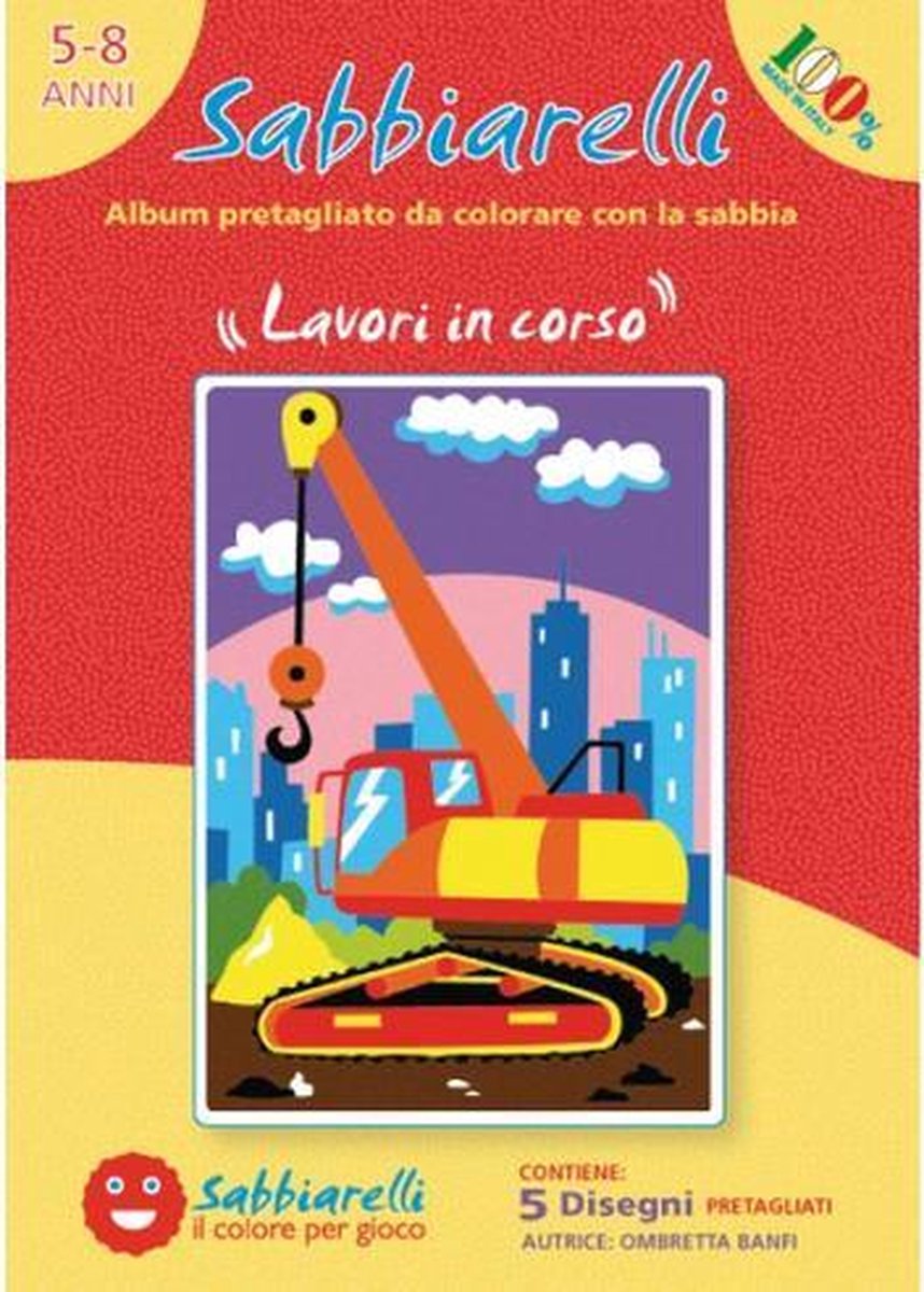 Sabbiarelli Zandschilderen Album Contsructievoertuigen 15x20 cm 5 stuks