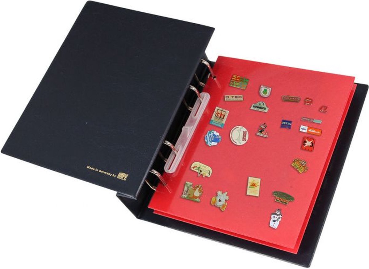 SAFE Compact verzamelalbum geschikt voor pins, medailles, broches en andere spelden - incl. 3 rood fluwelen bevestigingspanelen