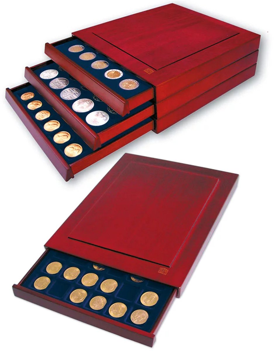 Stapel element, Nova Exquiste - voor Munten Ø 32,5 mm. (30 st.) Mahoniekleur - afm: 245 x 200 x 35 mm.