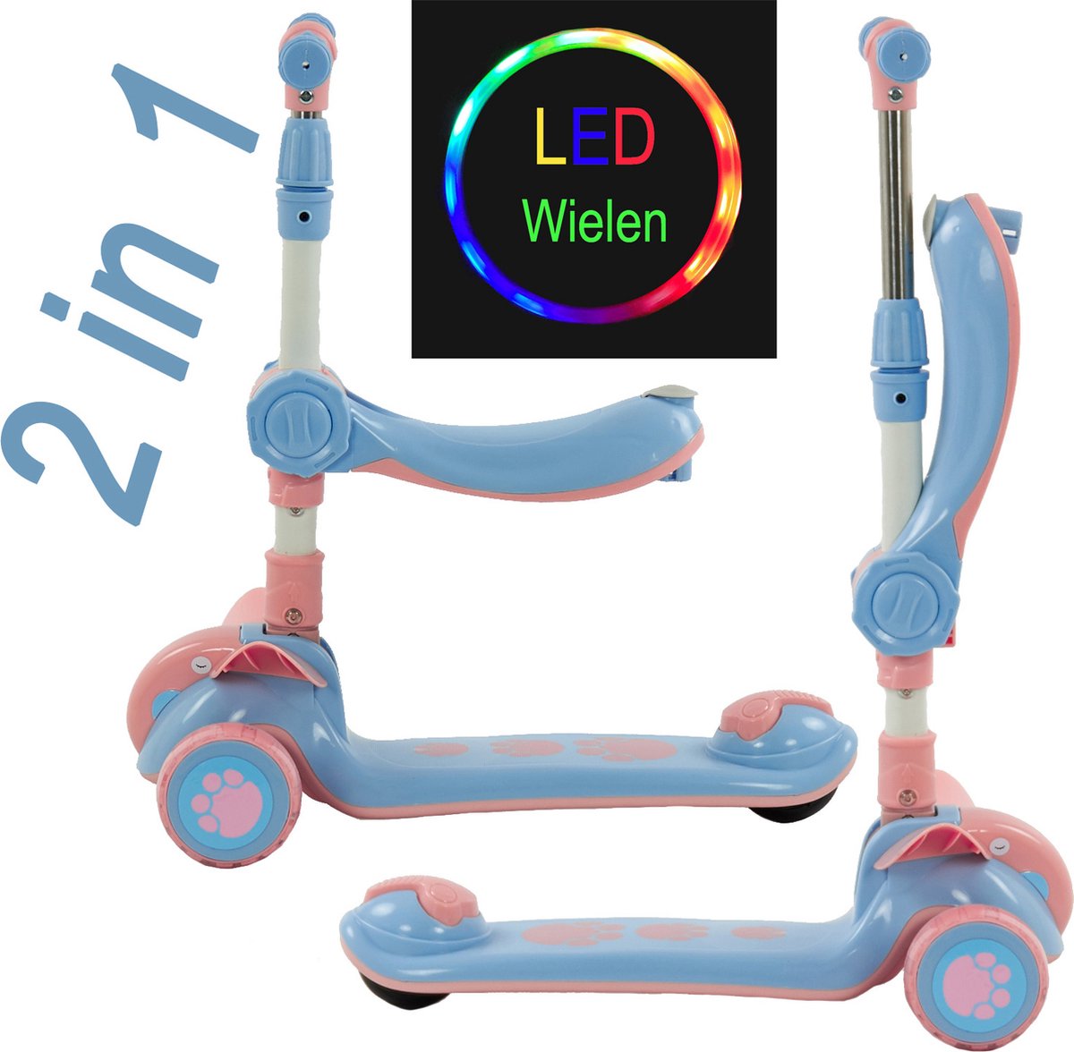 Sajan 2 in 1 Loopfiets / Step -  Roze-Blauw - Autoped - Scooter