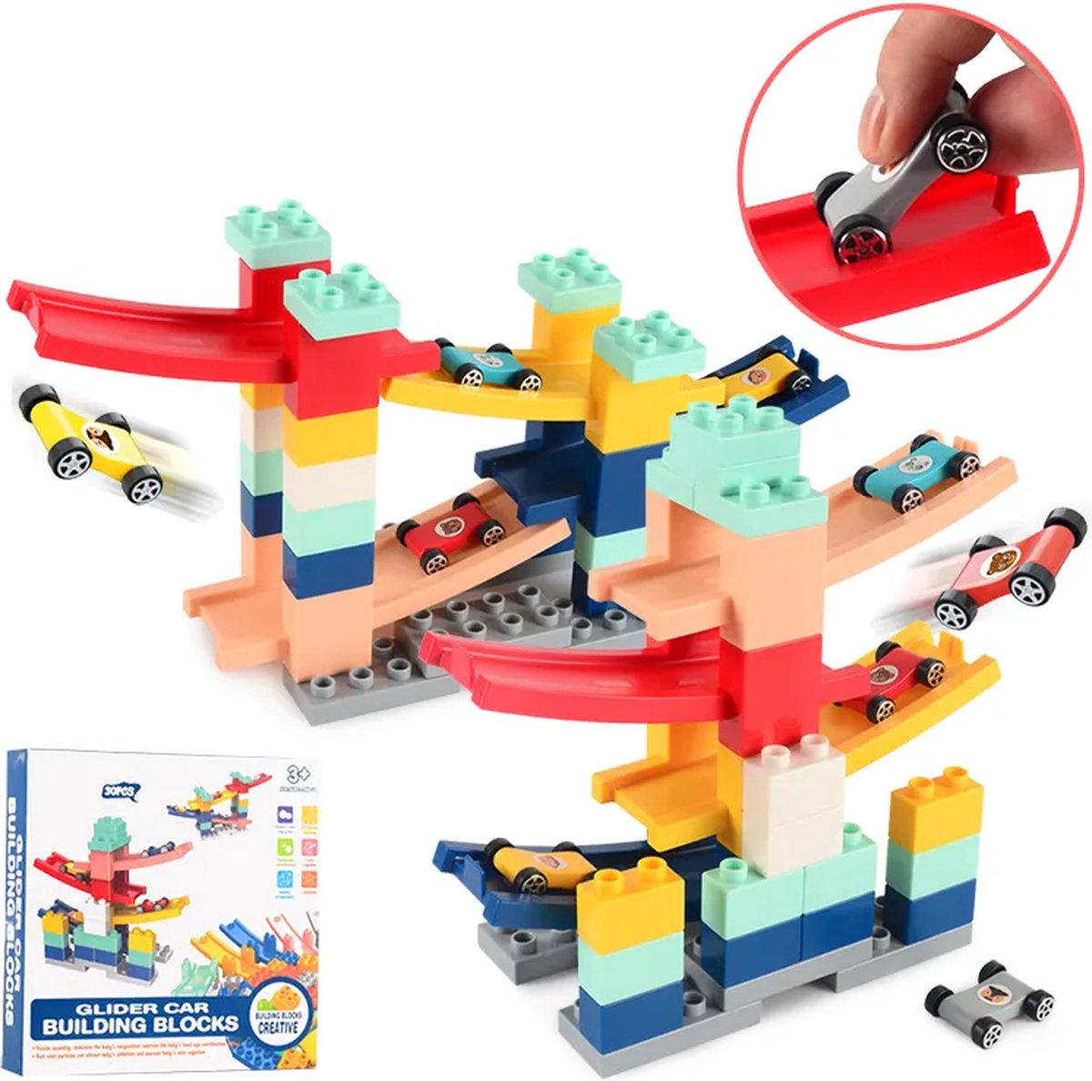 Racebaan Blokken 30 delig, Auto glijbaan 30 delig