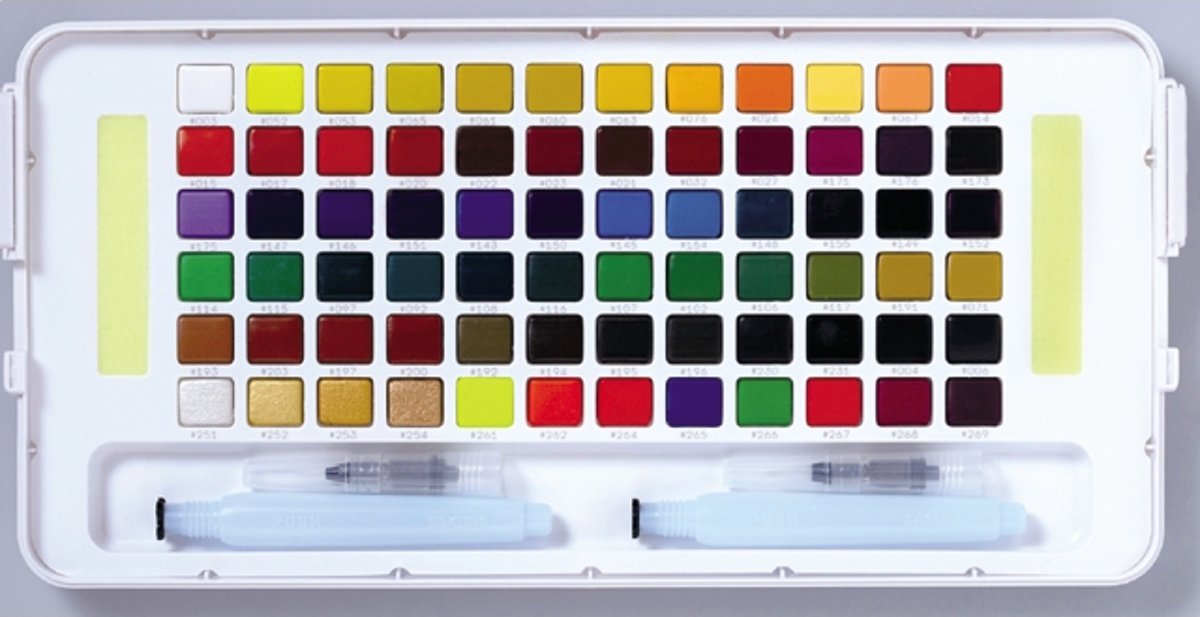 Koi aquarelverf pocketbox 72 kleuren napjes met watervulbare brushpen
