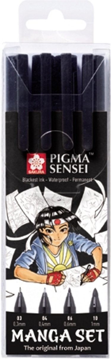 Manga 4 zwarte tekenpennen