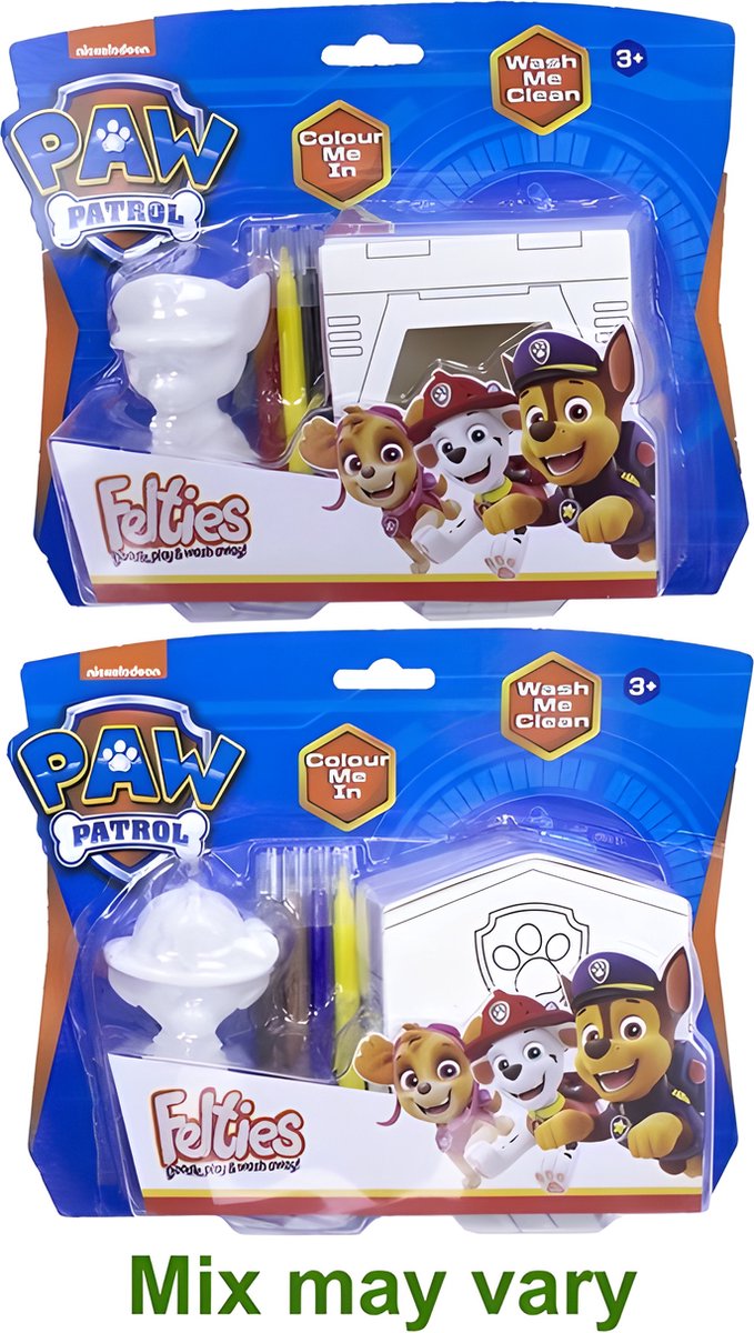 Paw Patrol - Felties in Blisterpack assorti 19x23cm - kleuren, wassen en weer opnieuw kleuren