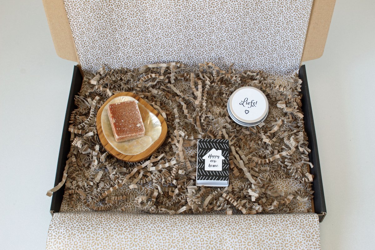Brievenbus cadeau Happy new Home - cadeau nieuw huis - cadeau verhuizing - amberblokjes