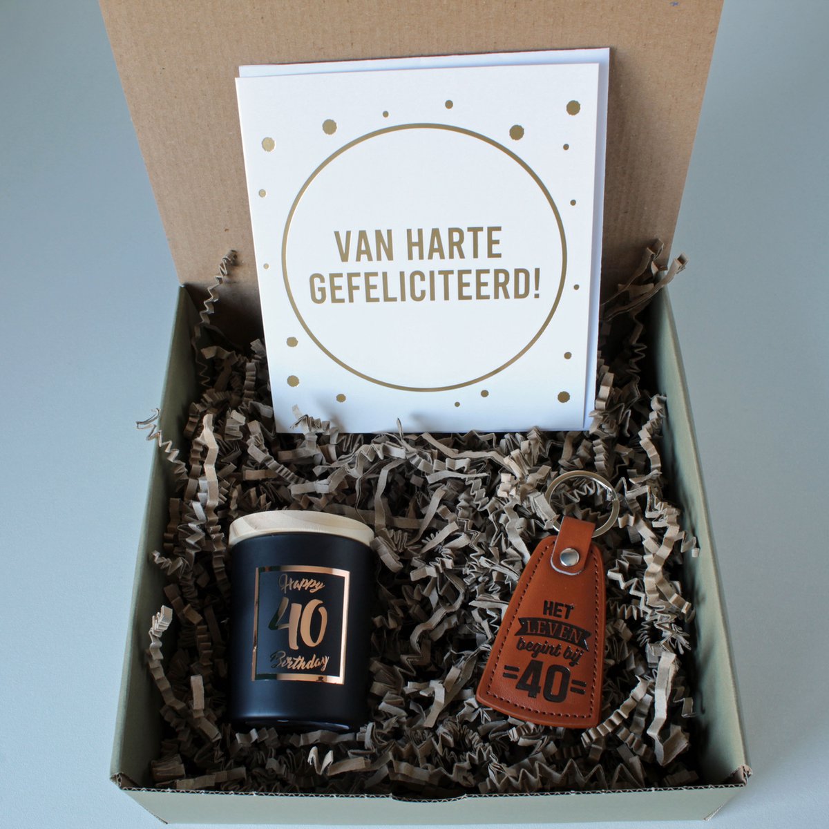 Minibox Hoera 40!! - cadeau 40e verjaardag