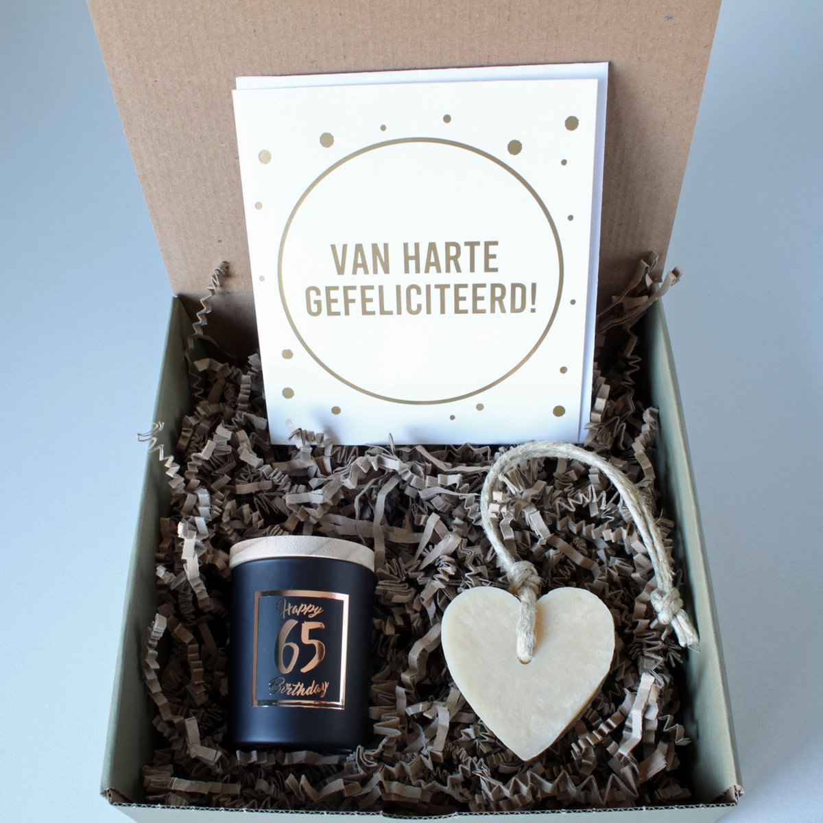 Minibox Hoera 65!! - cadeau 65 jarige - cadeau verjaardag