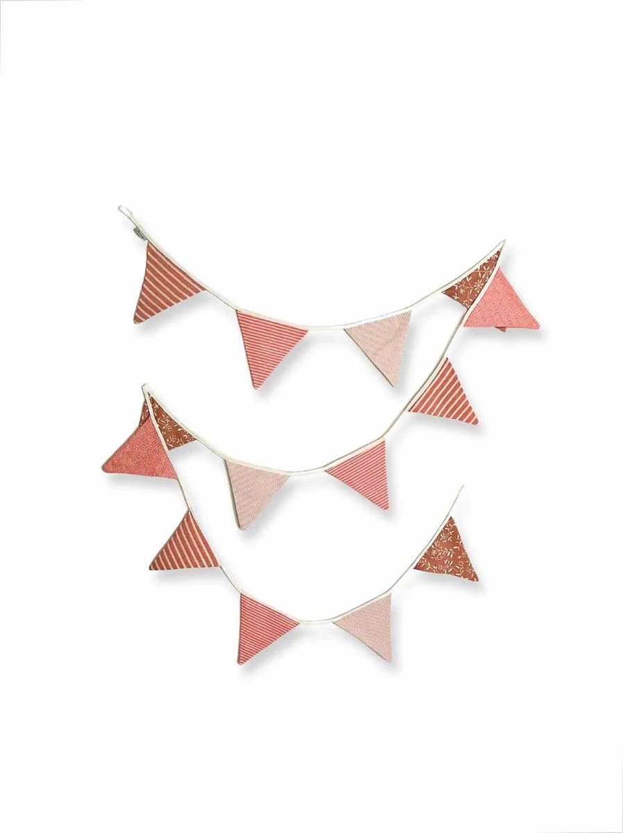 Vlaggenlijn - Feestslinger textiel - Feestversiering - Stoffen slinger - Duurzaam cadeau - Roze