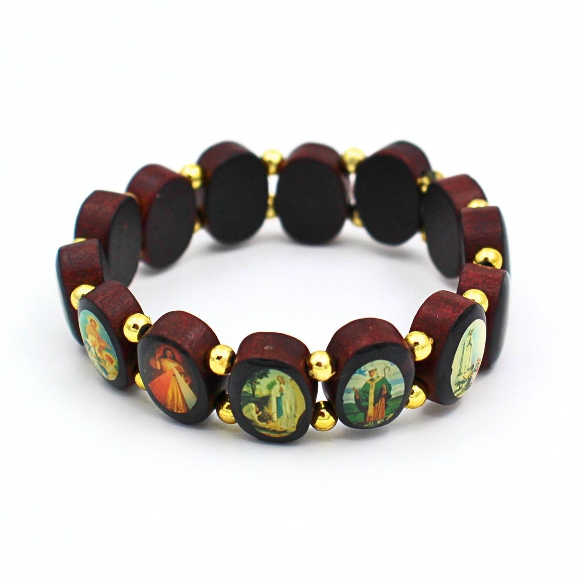 Armband met Heiligen – Italiaans Katholiek Sieraad - Handgemaakt in Italië – Hout Kralen met Afbeeldingen