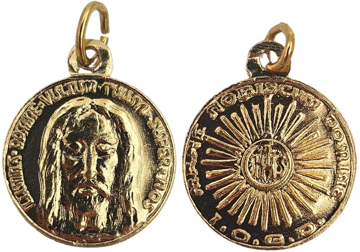 Medaillon Heilig gezicht Goud - Italiaans katholiek Jezus Medaille – handgemaakt in Italië – Aluminium Christus ketting hanger - 18mm