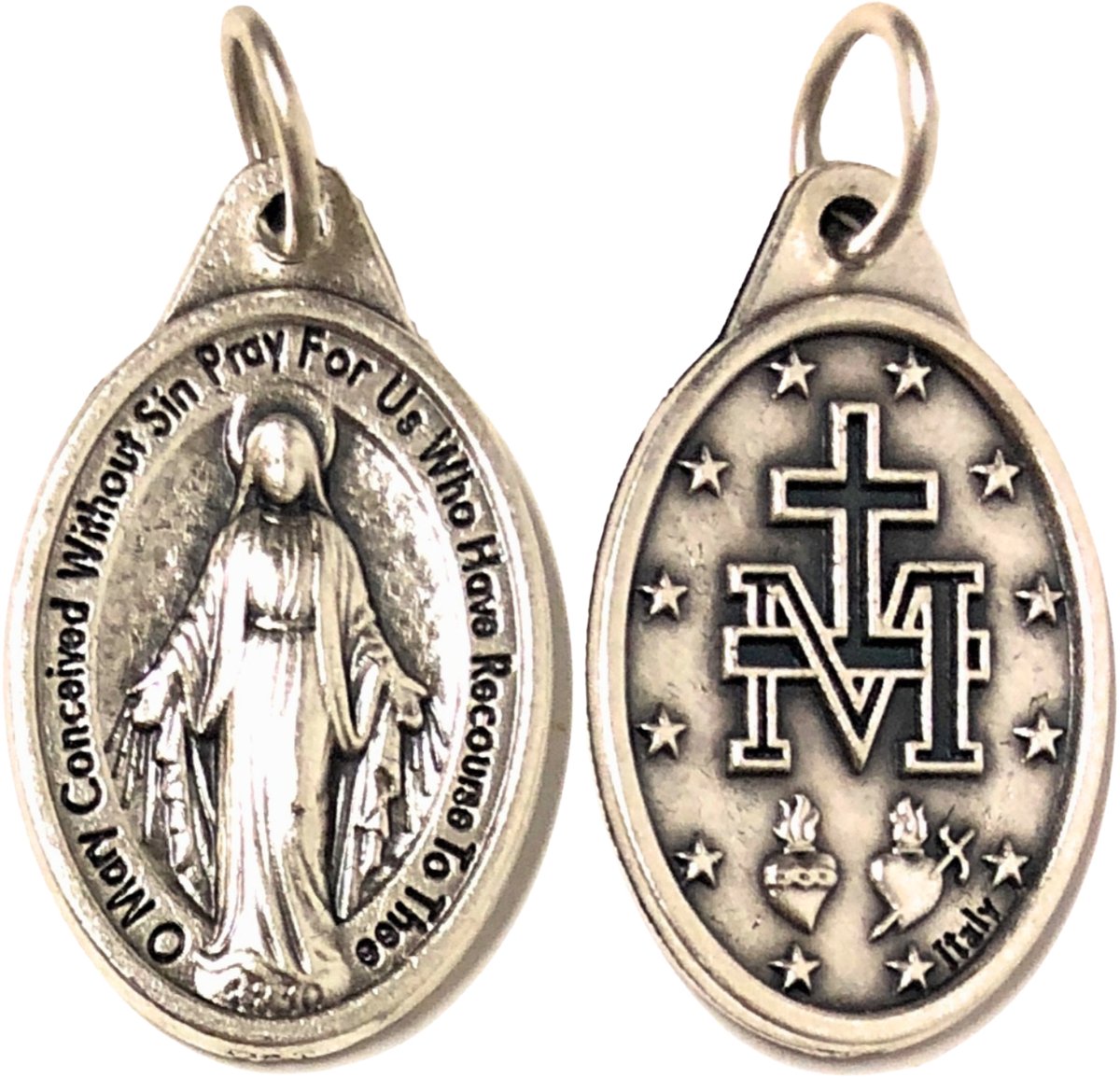 Medaillon Wonderbaarlijke Maria Zilver – Italiaans Katholiek Medaille – Ketting Hanger - handgemaakt in Italië - 20x15mm