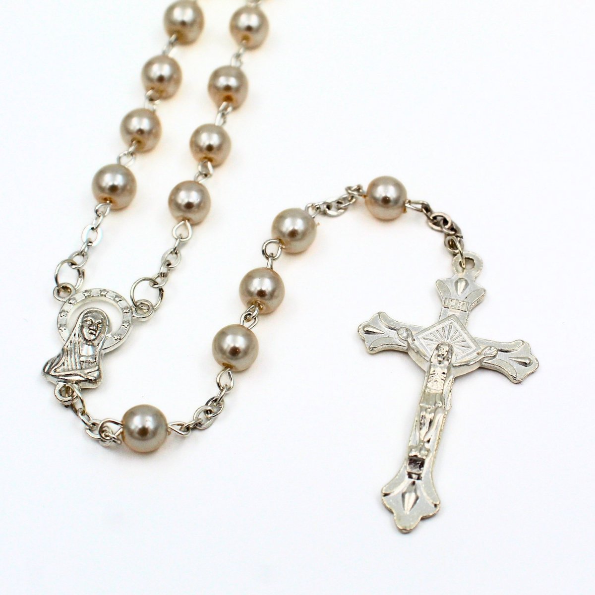 Rozenkrans met Parelmoer Glas Kralen – Italiaans Katholiek Gebedsketting - 6 mm Glazen kralen Ketting – Handgemaakt in Italië