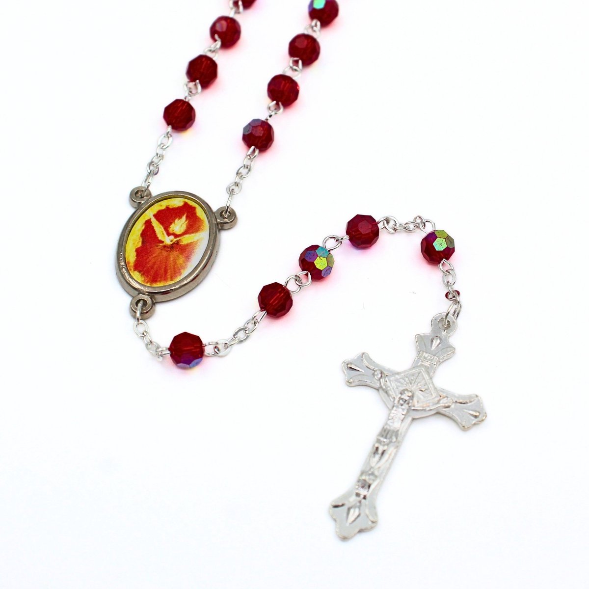 Rozenkrans van kristal met heilige Geest symbool – Italiaans Katholiek Ketting - 6mm Kralen in luxe doos met gebedsinstructie - Gebedsketting Handgemaakt in Italië