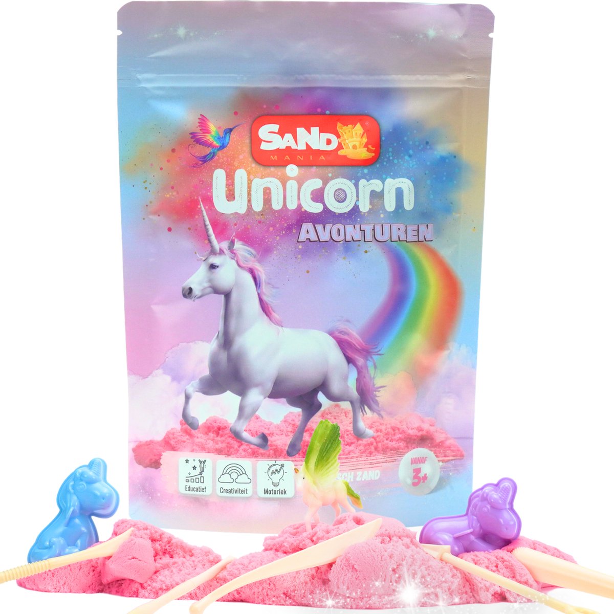  ® Kinetisch zand unicorn thema - 500 gram- Roze speelzand - Paarden speelgoed - Magic sand - Magisch zand - Speelzand - Sensorisch & Montessorispeelgoed