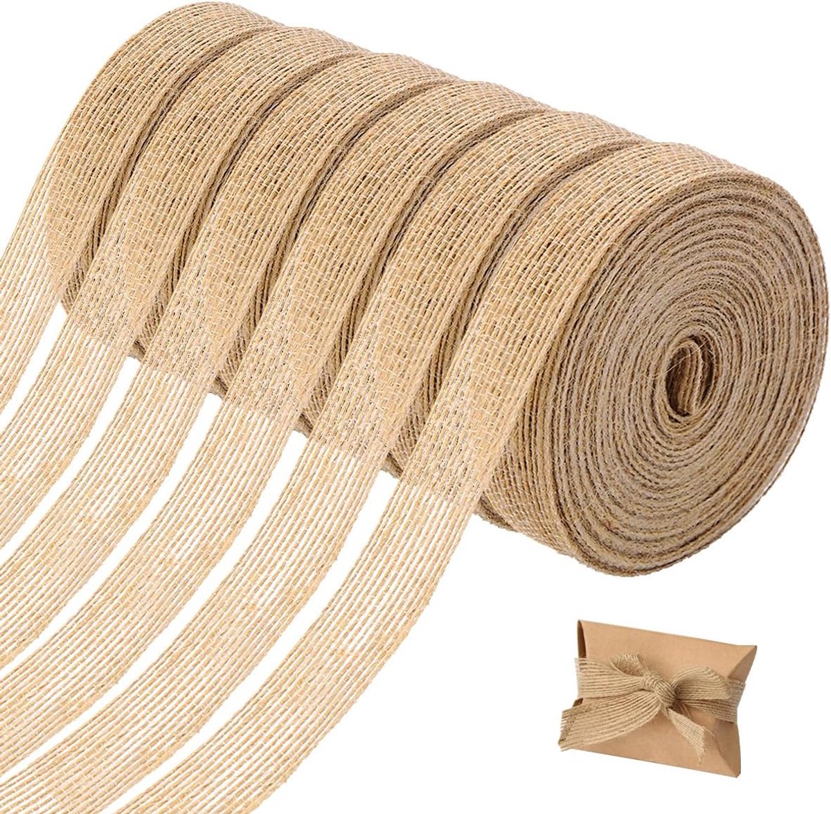 Sander Shop 6 rollen jute linten, natuurlijk, juteband, rol 1,5 cm fijn, vintage decoratielint jute, brede decoratieve band, jute, jute lint, burlap band voor cadeau, bruiloft, eettafel, bloemenboeket, decoratie