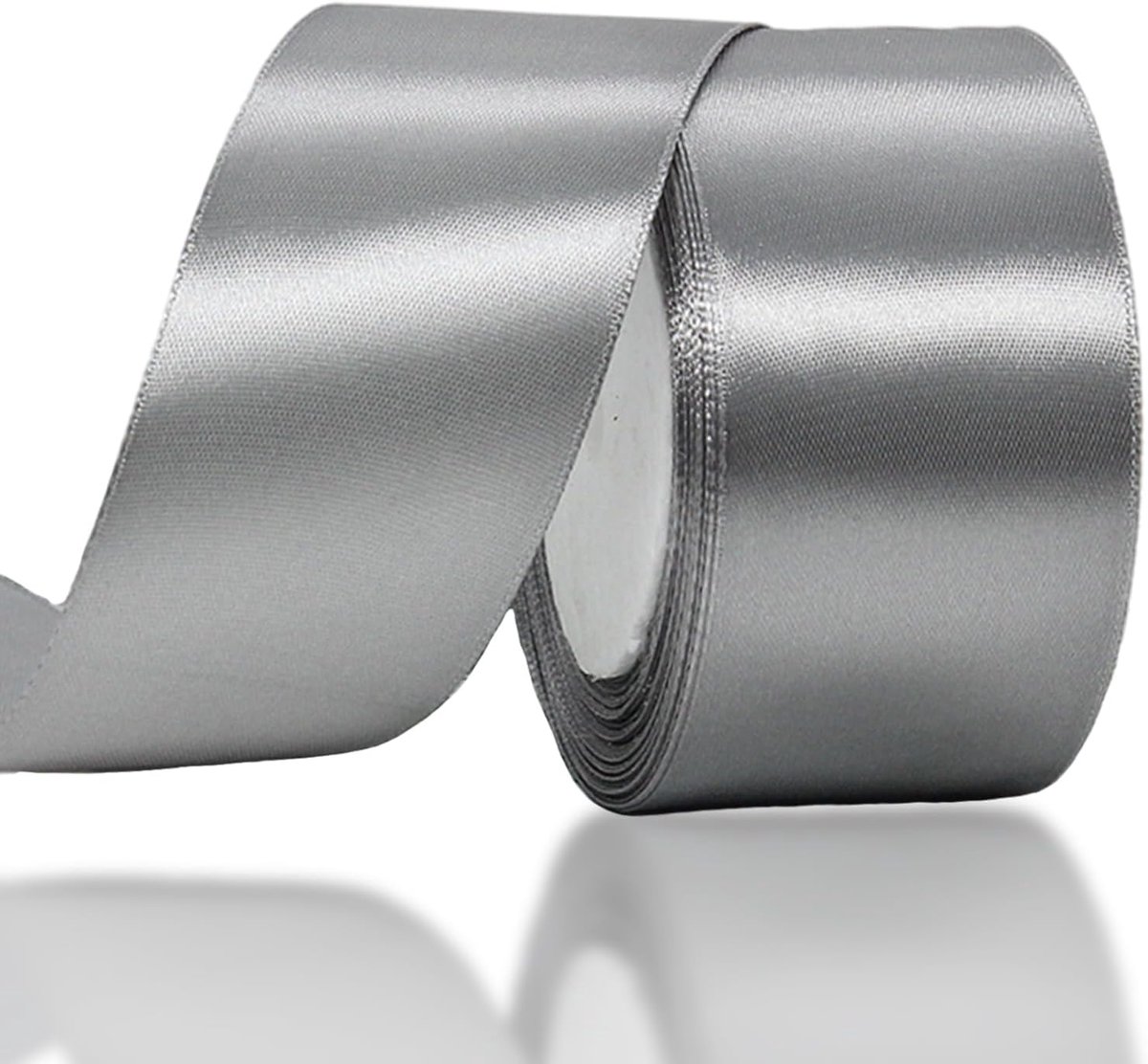 Sander Shop Grijs lint 50 mm voor geschenkverpakking 22 m, grijs satijnen lint 50 mm breed voor het maken van taart, haarstrik, polyester lint kerstdecoratie, bruiloft auto decor