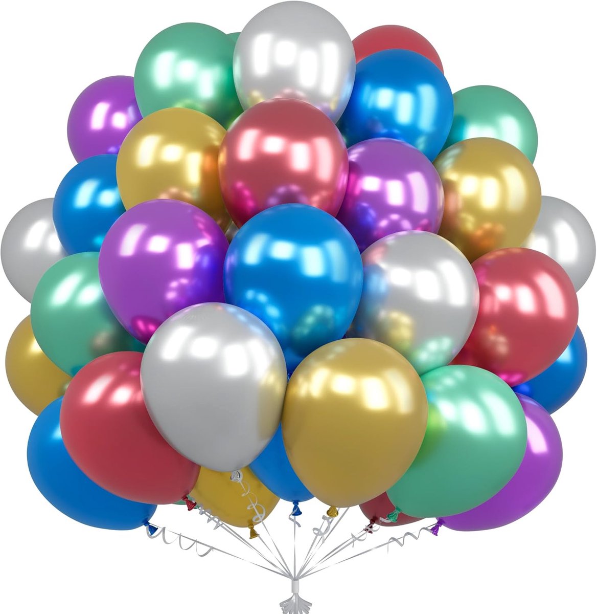 Sander Shop Metallic regenboogballonnen - 50 stuks 25 cm chroom veelkleurige latexballonnen voor vrouwen, mannen, jongens, verjaardag, bruiloft, verloving, afstuderen, jubileum, festivaldecoraties