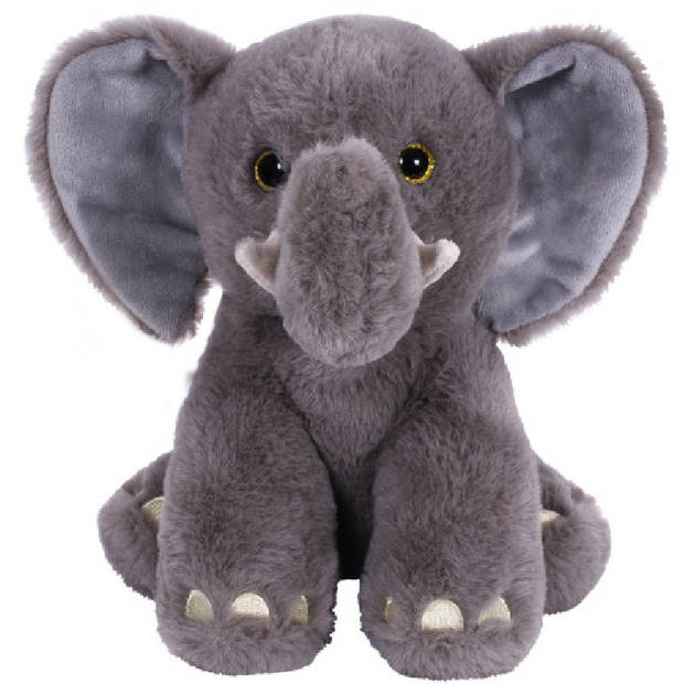 Knuffeldier Olifant Leo - zachte pluche stof - dieren knuffels - grijs - 23 cm - Knuffeldier