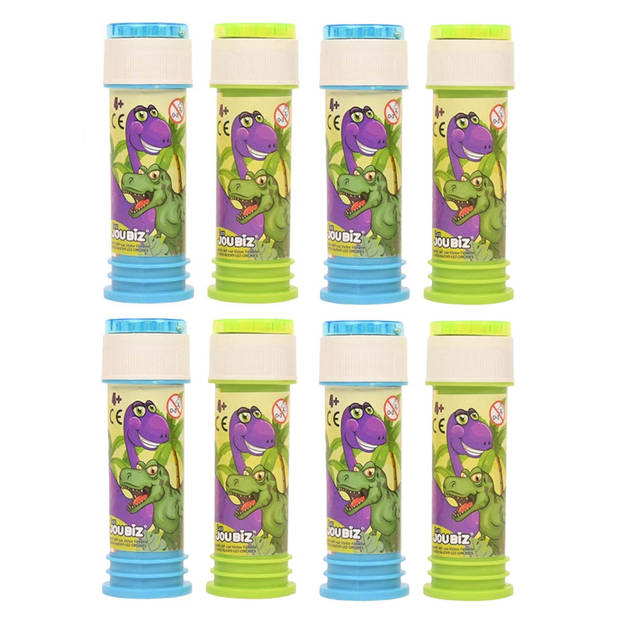 Sandy Dinosaurus bellenblaas - 8x - flesje met bal spelletje in dop - 60 ml - uitdeel cadeaus - Bellenblaas