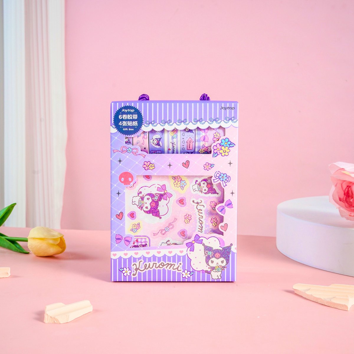 Sanrio – Kuromi - Flower World Gukka Sticker en Washi Tape Cadeaubox - Schattige Cartoon Stickers voor Feestjes en Geschenken - Creatieve DIY Decoratie Set