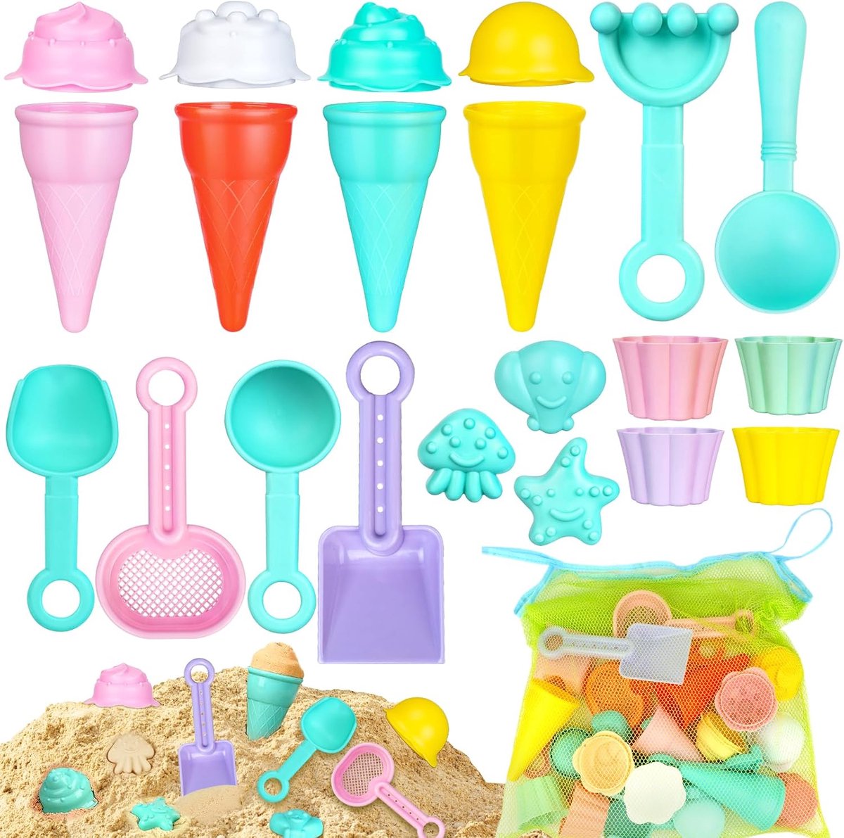 Beach toys - Strandspeelgoed - strandset - strand speelgoed - Zandbak Speelgoed - Waterspeelgoed - Zand Vormpjes - Zandbakspeelgoed - Strandemmer - Strandschep - 21 stuk