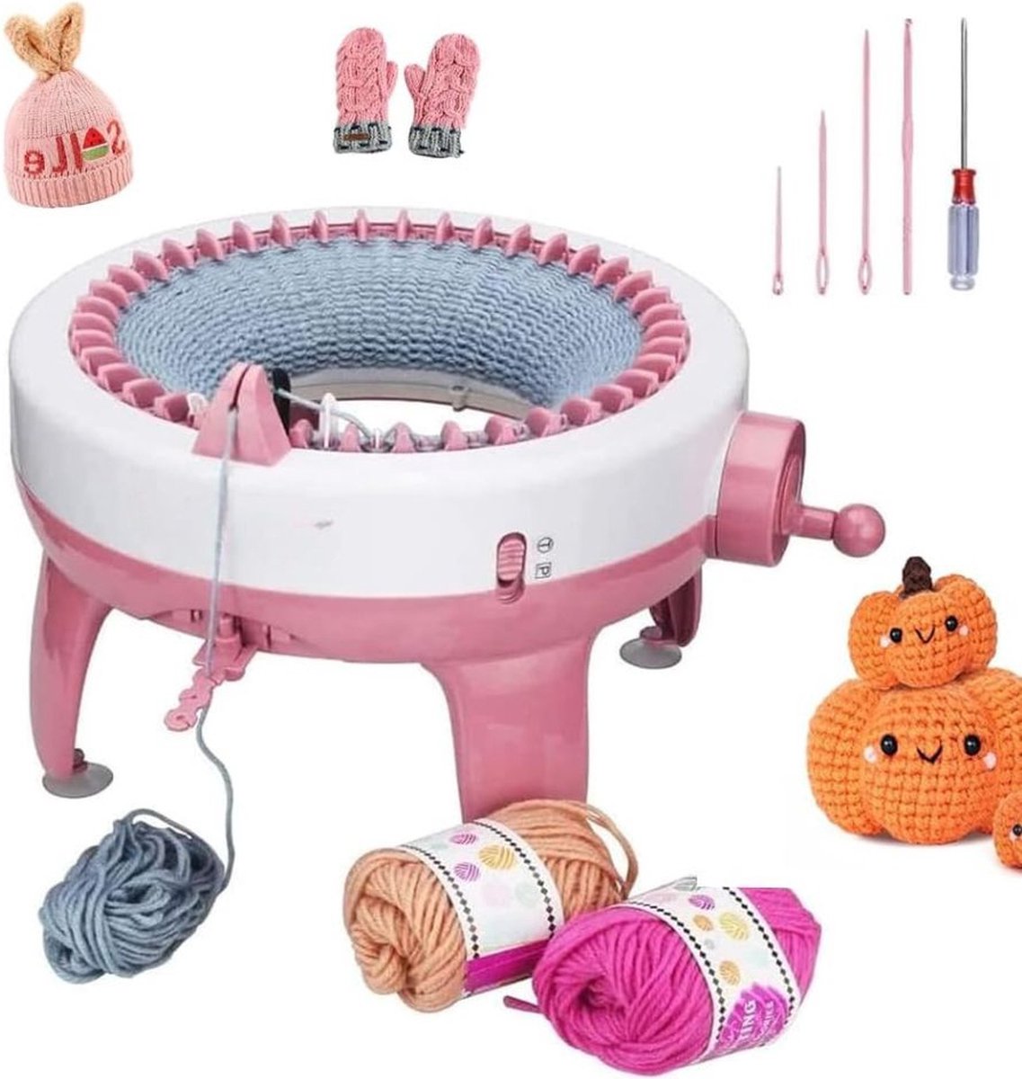 Breimachine - Breimolen voor Volwassenen - Breimachine Brother - Knitting Machine - Brei Machine - Punnikmolen – Compleet Breiset met Breinaalden & Breiwol - 40 Naalden - Roze