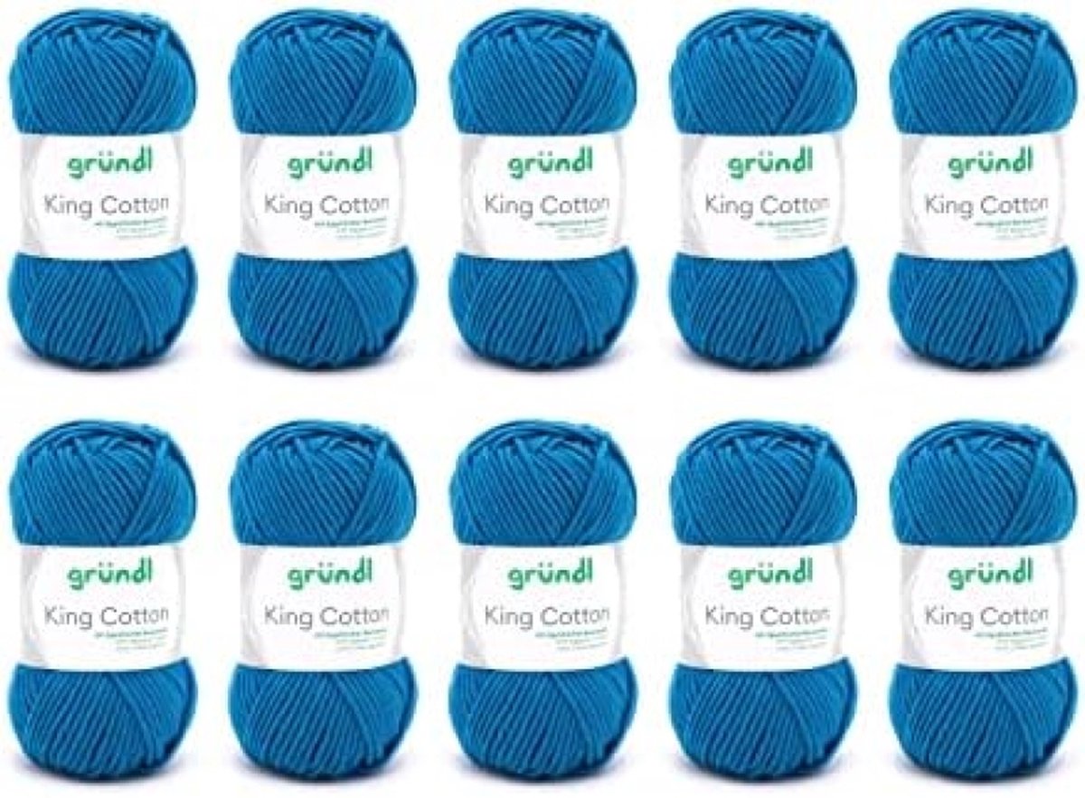 King Cotton (zacht en volumineus brei- en haakgaren van 55% polyacryl en 45% katoen, 50 g/78 m, naalddikte: 6-7, 10 x 50 g), middenblauw