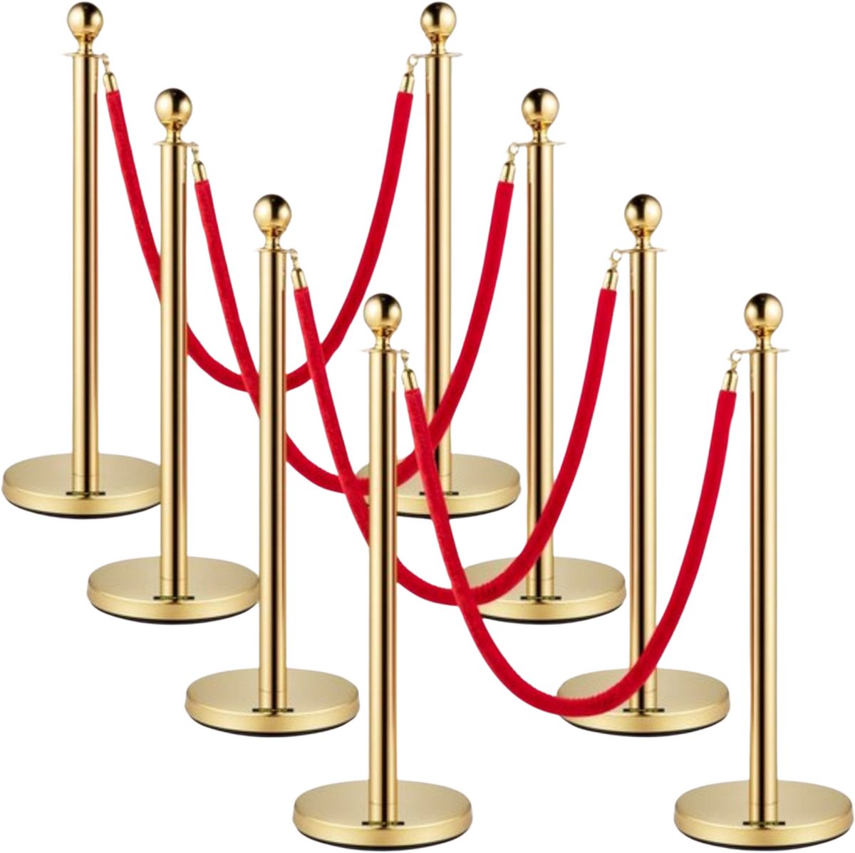 Luxe afzetkoord - 6 meter - Afzetpalen - Afzetlint - Wachtrij Stanchion Barrières - 8-delig