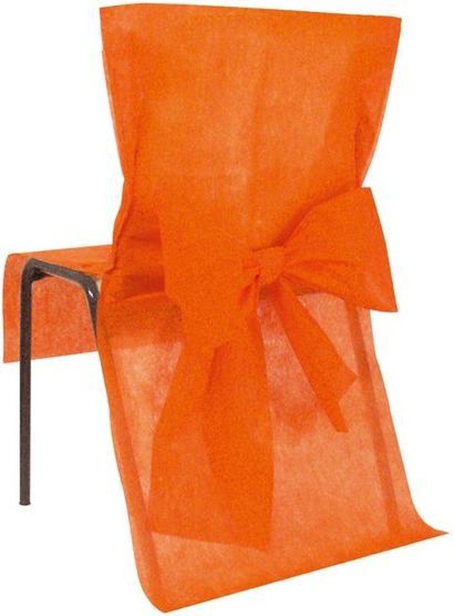 10 x Trendy stoelhoes met strik aan de achterzijde oranje - voetbal - EK - stoelhoes - stoeldecoratie