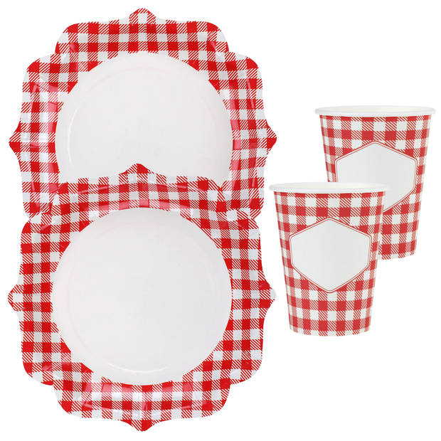 Boeren ruitjes feest wegwerp servies set - 10x bordjes / 10x bekers - boerenbont - Feestpakketten