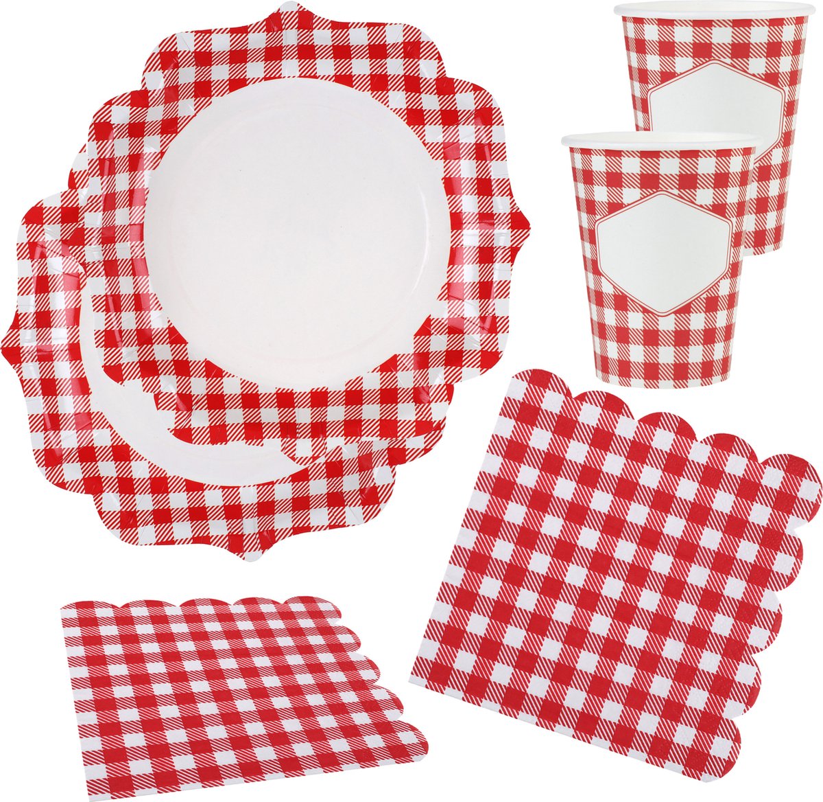 Boeren ruitjes feest wegwerp servies set - 20x bordjes / 20x bekers / 20x servetten - Oktoberfest