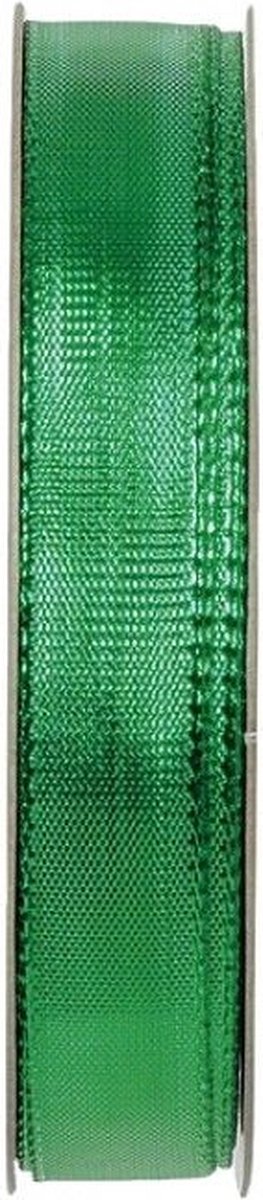 Decoratie lint 22mm groen metallic glitter, rol 10 meter