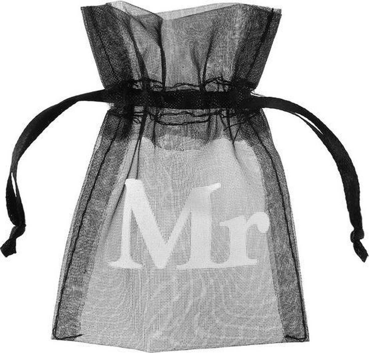 Pak met 10 organza zakjes zwart met de opdruk Mr - organza - zakje - bedankje - trouwen - Mr