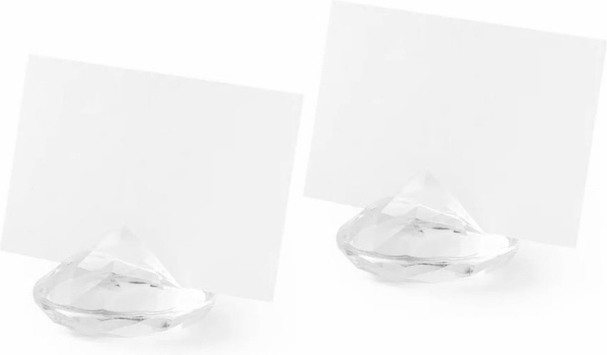 Santex naamkaartjes houders diamant vorm - set van 12x - transparant - voor bruiloft tafelschikking - Huwelijk tafeldecoratie