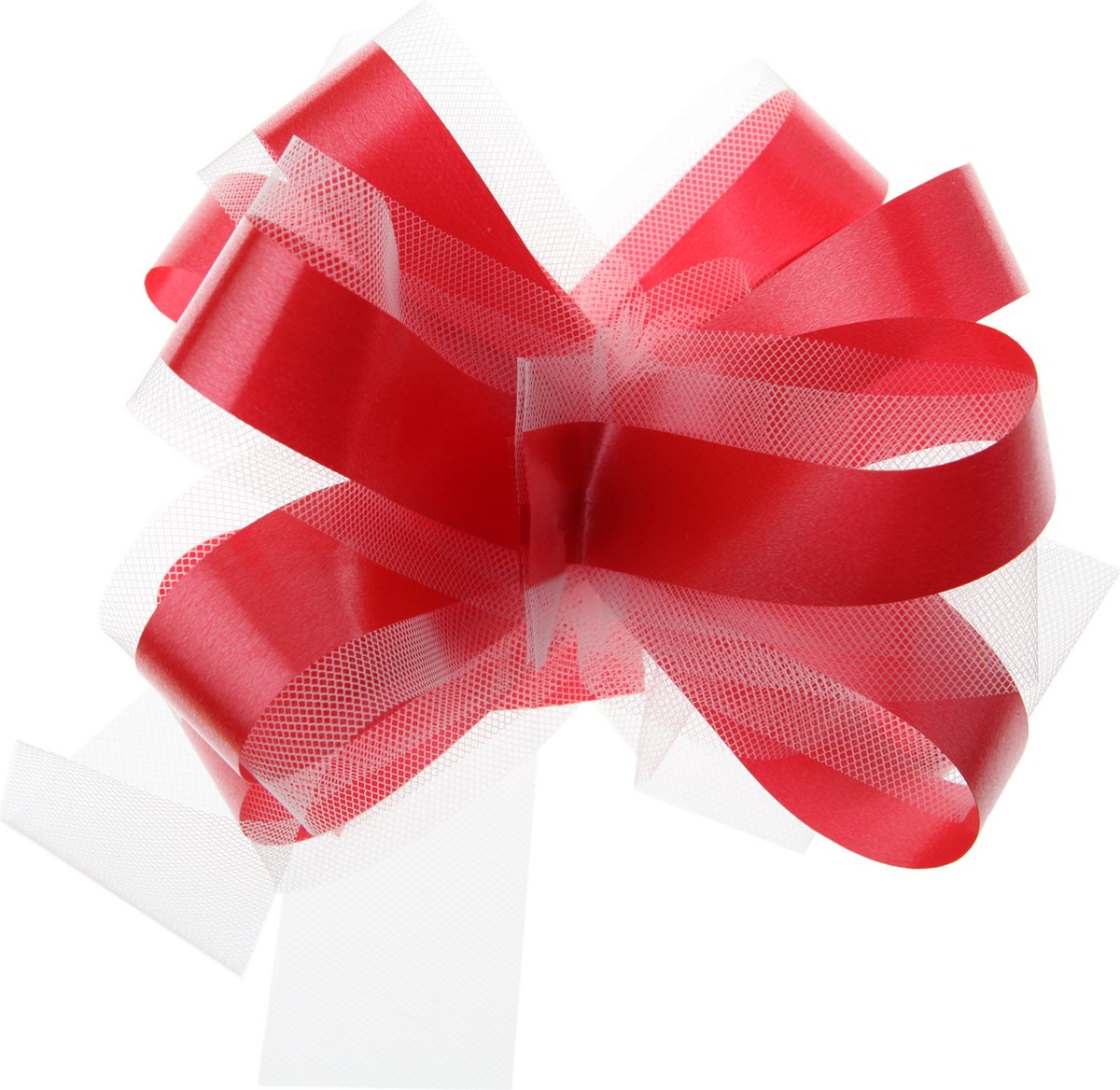 Trekstrik met tule rood met wit, 5 stuks