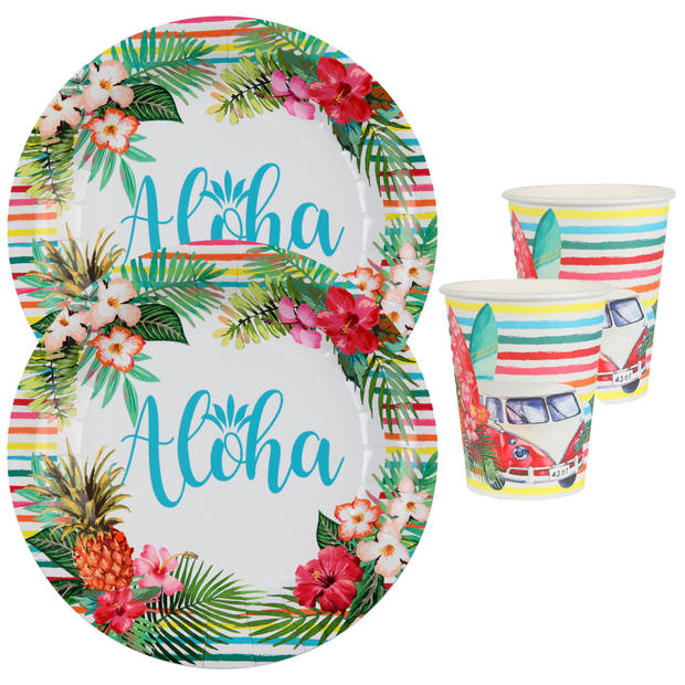 Tropical thema feest wegwerp servies set - 10x bordjes / 10x bekers - Hawaii - Feestpakketten