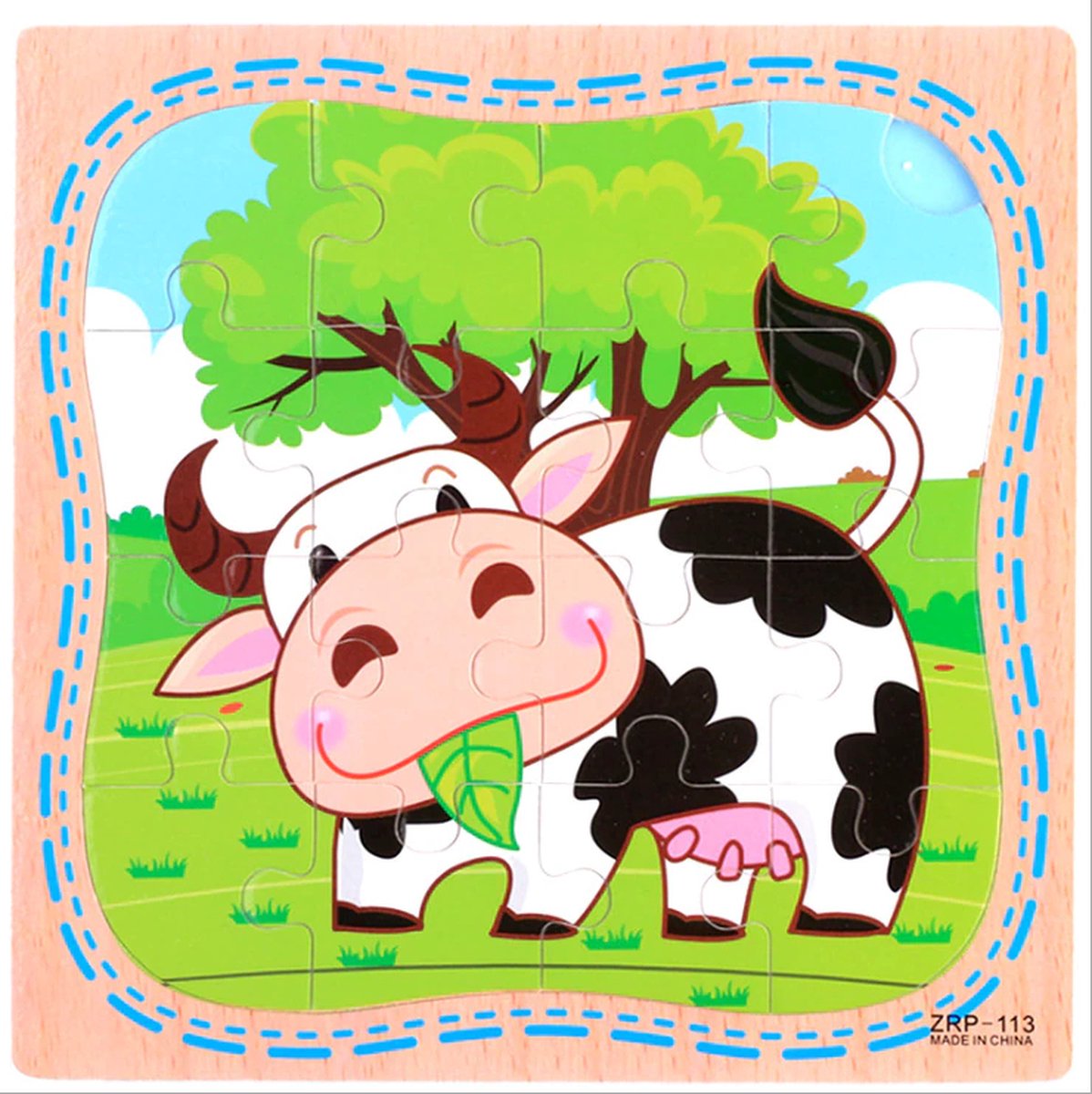 Hout  Puzzel van 12 stukjes -Legpuzzels - Dier- Koe