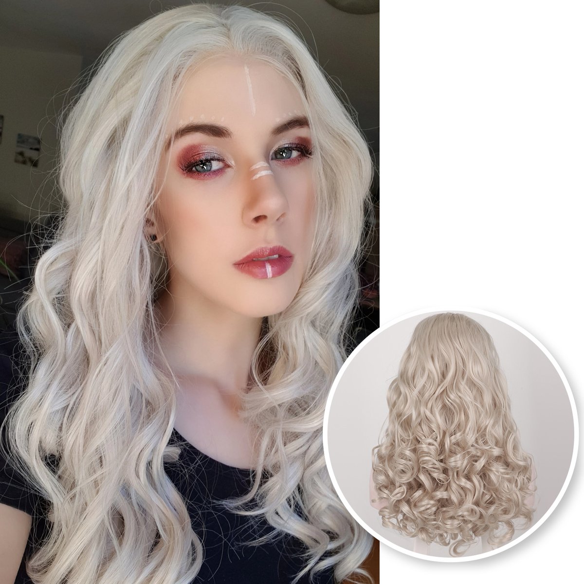Blonde Pruik Front Lace Wig - Golvend haar - Verstelbaar - Pruiken Dames - As Blond - 60 cm