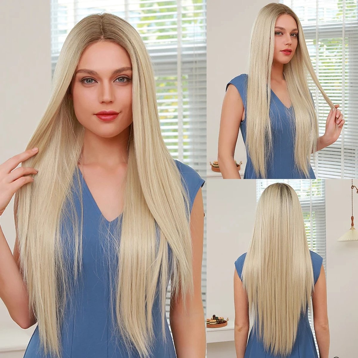 Blonde Pruik Front Lace Wig - Steil Lang Haar - Verstelbaar - Pruiken Dames - Blond - 65 cm