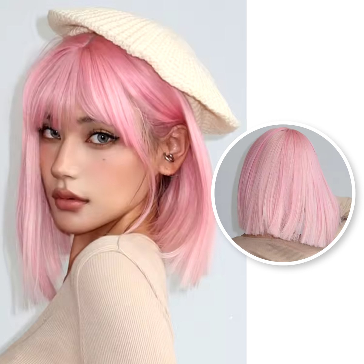 SassyGoods Roze Pruik Bob - Pruiken Dames Kort Haar - Wig - Haarwerk - Wasbaar - 30 cm