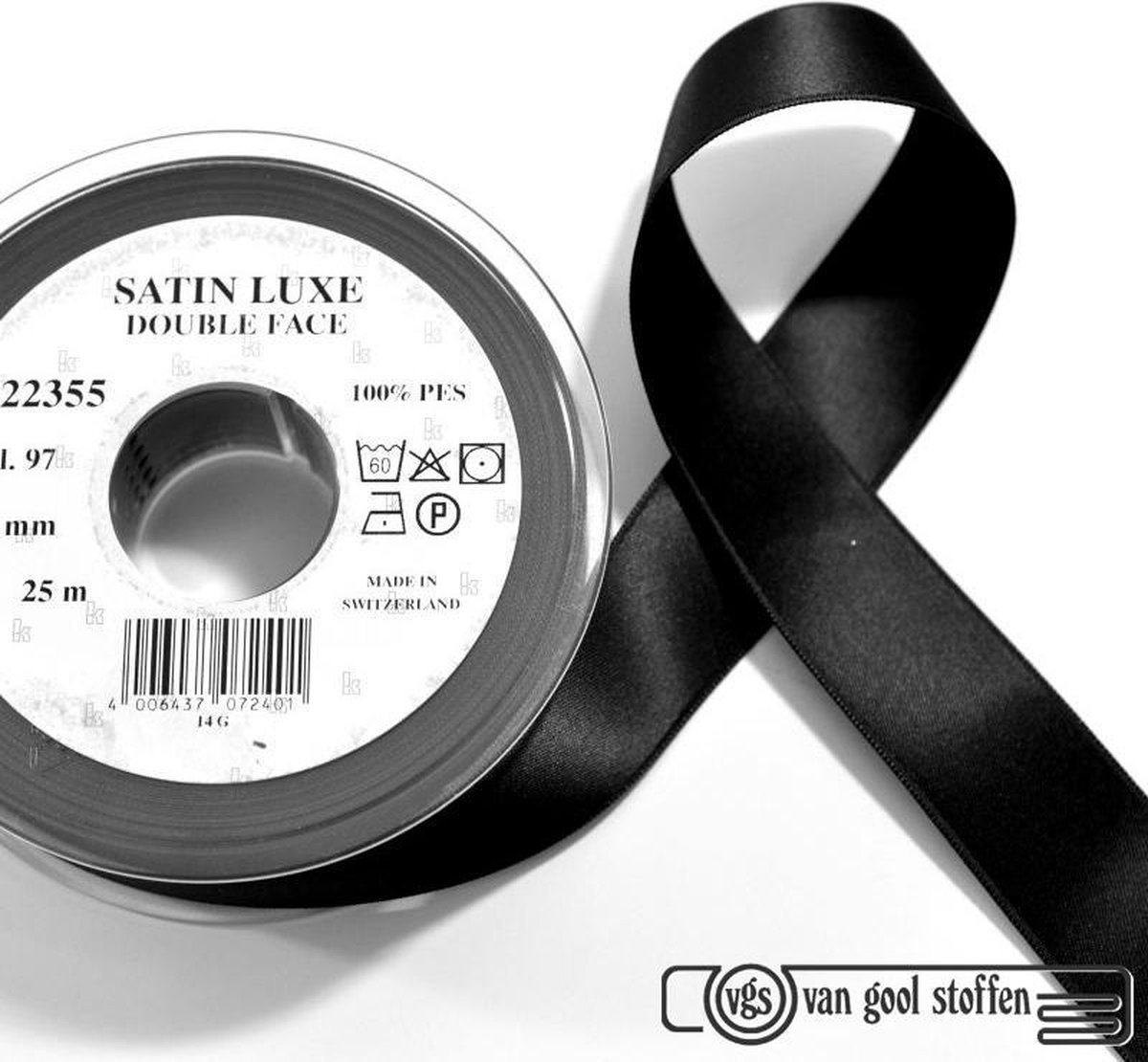 Satin luxe double face satijn lint zwart 16mm x 25m