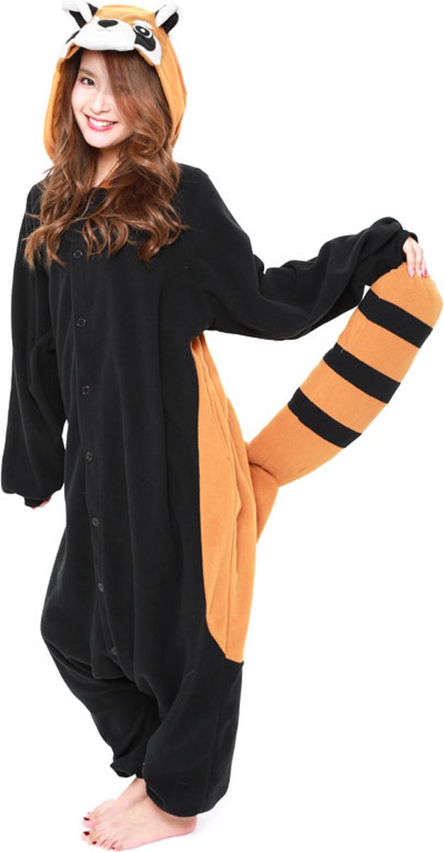 Rode Panda Onesie Pak Kostuum Outfit Huispak Jumpsuit Verkleedpak - Premium Verkleedkleding - Halloween & Carnaval - SAZAC - Kinderen & Volwassenen - Maat XL voor Lichaamslengte (175-195 cm)