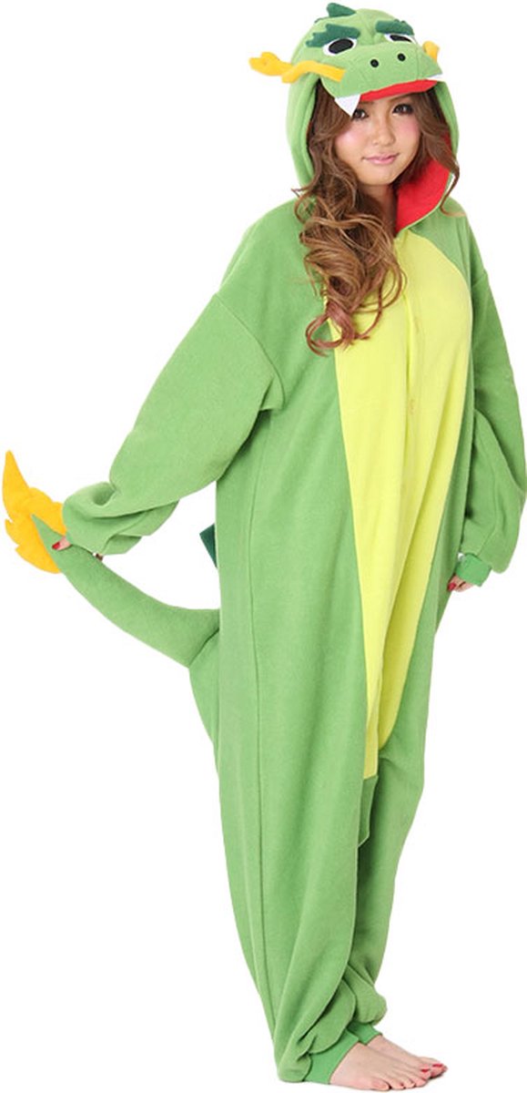 Vuur Draak Onesie Pak Kostuum Outfit Huispak Jumpsuit Verkleedpak - Premium Verkleedkleding - Halloween & Carnaval - SAZAC - Kinderen & Volwassenen - Maat Onesize voor Lichaamslengte (155-182 cm)