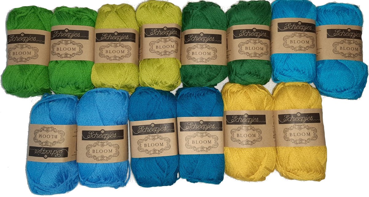 Scheepjes BLOOM Pakket Ass Groen dubbel 14 x 50 Gr - 7 kleuren - 2 st = 14 bollen DUURZAAM