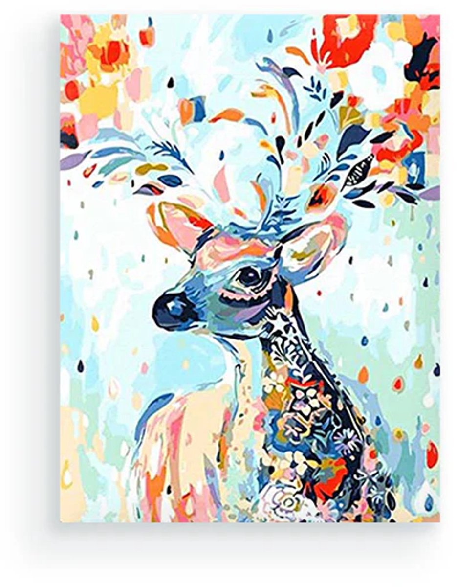 Schilderenopnummers.com® Hert met bloemen - 40x50 cm – Schilderen op nummer - Schilderen op nummer volwassenen