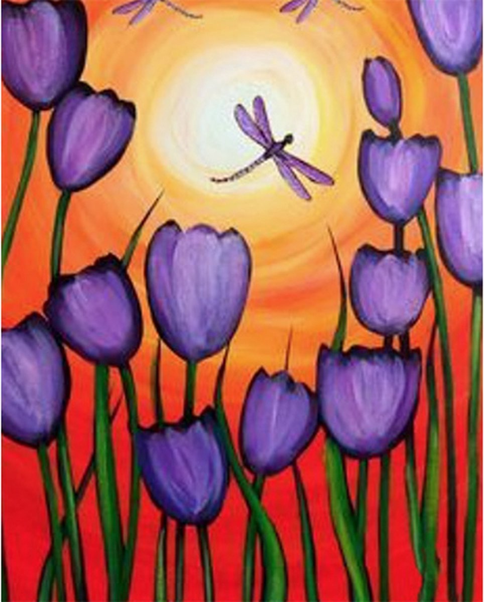 Schilderenopnummers.com® Paarse Libel - 50x40 cm – Schilderen op nummer -Schilderen op nummer volwassenen