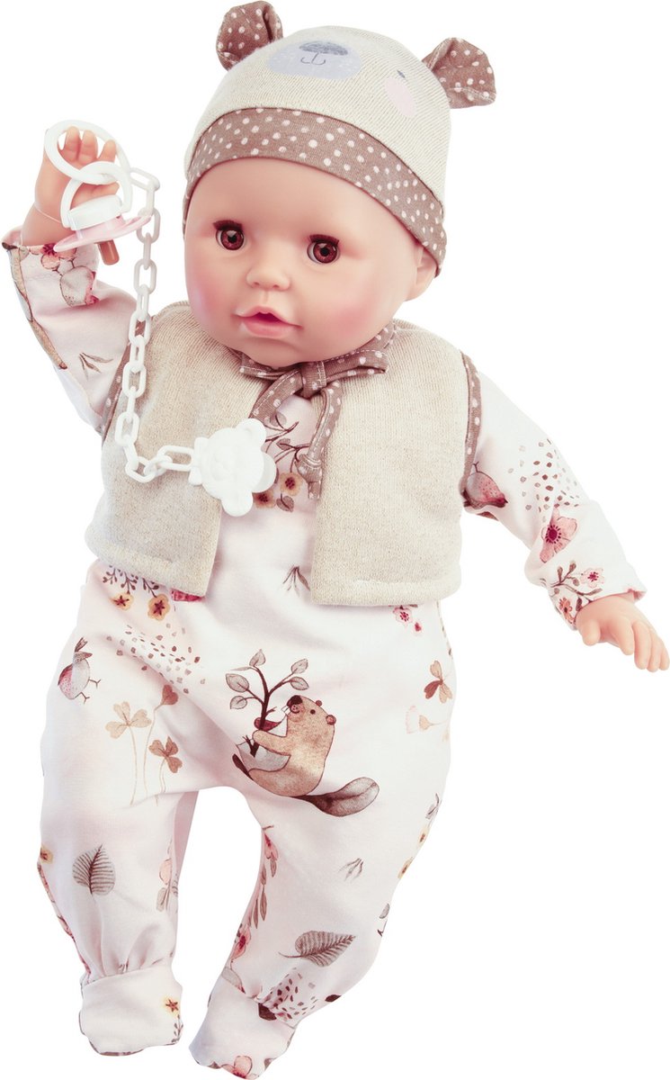 Schildkröt babypop Amy bruine ogen, geen haar, kan zitten ca 45cm