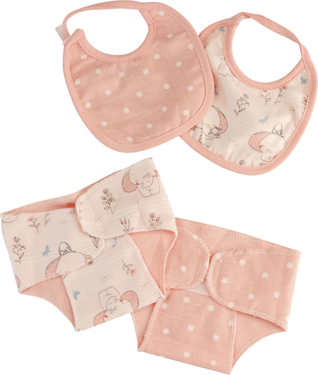 Schildkröt poppenverzorging katoenen luiers + slabbetjes roze
