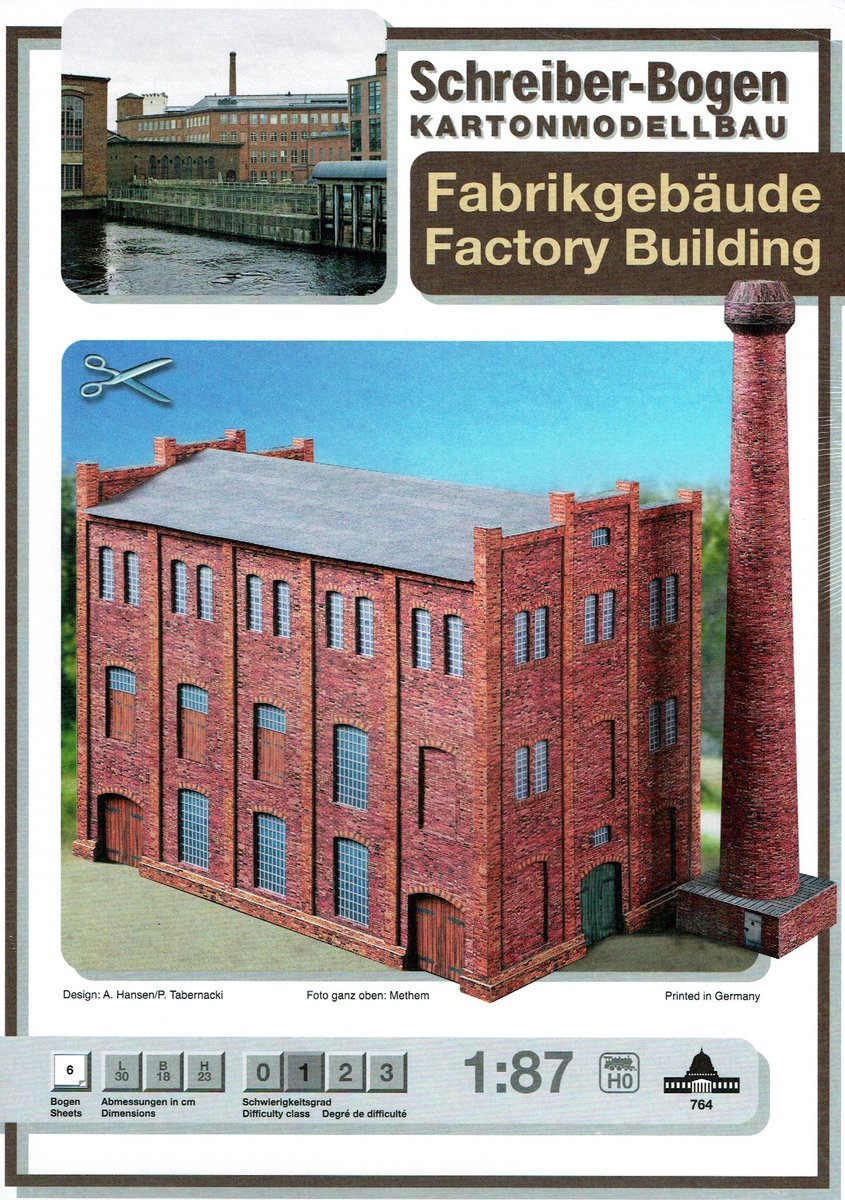 Kartonnen Bouwplaat fabrieksgebouw met schoorsteen 1:87