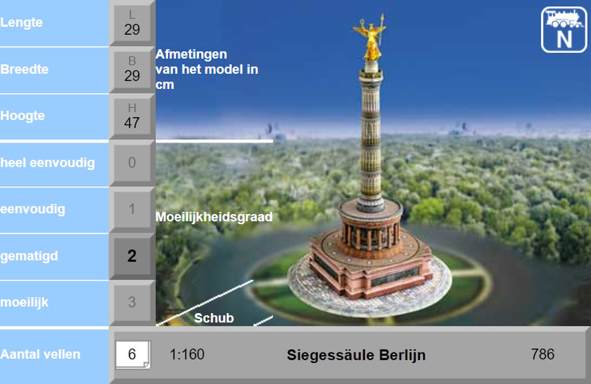 Bouwplaat Triomfzuil Berlijn 1:160